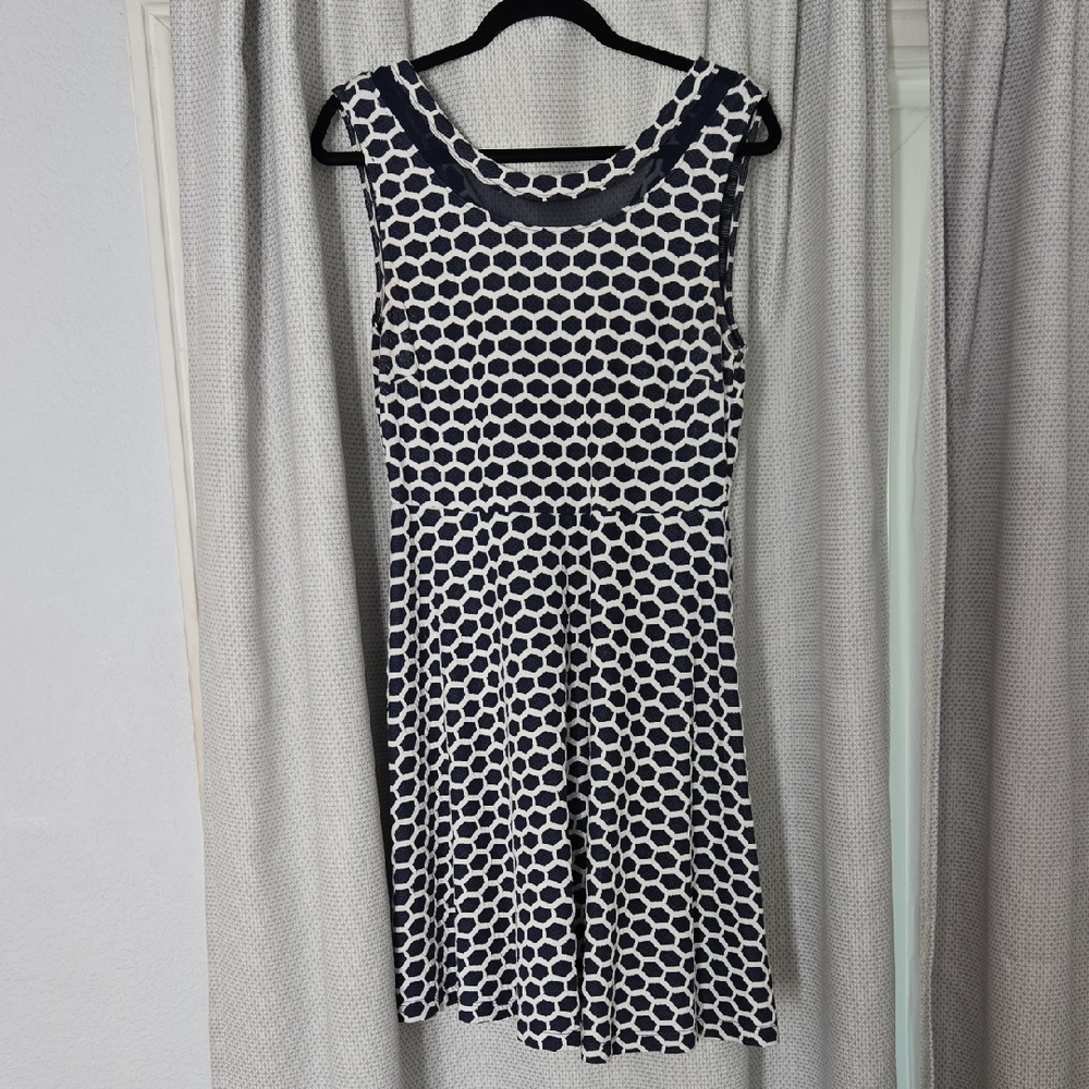 Pixley Navy and White Geometric Midi Dress